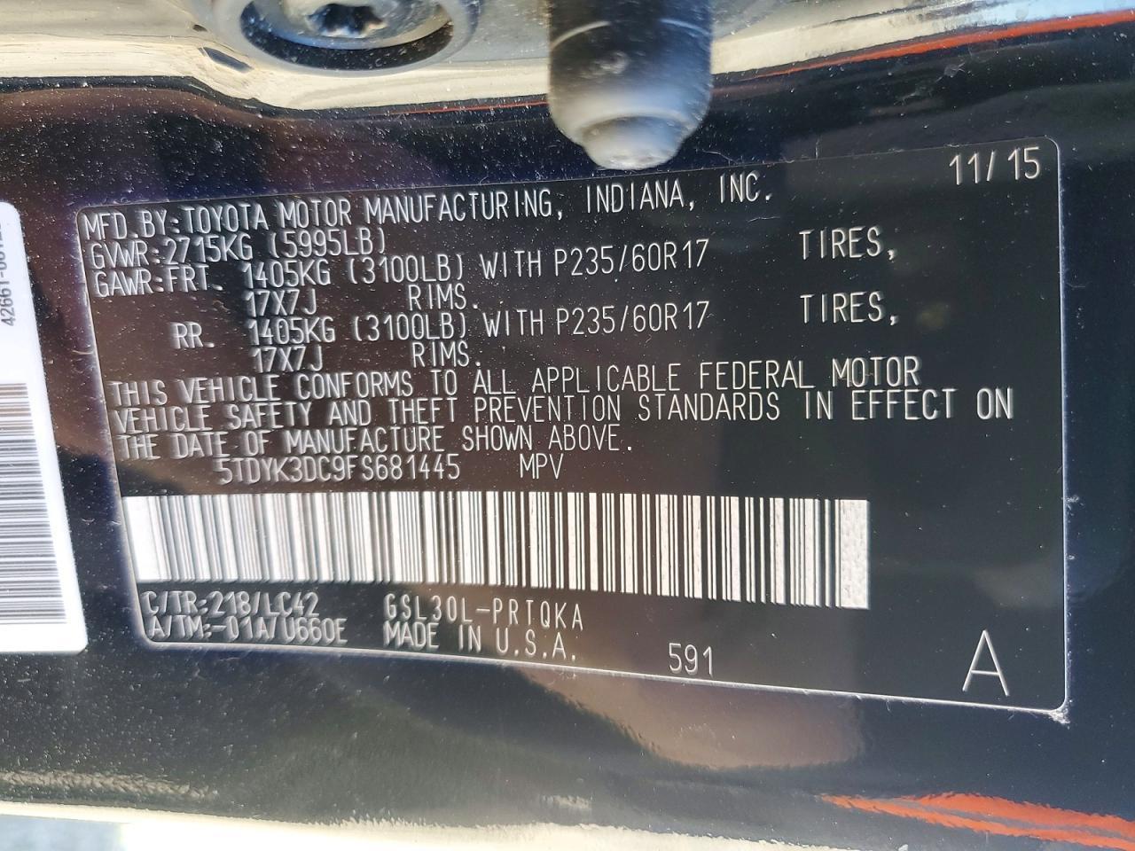 2015 TOYOTA SIENNA