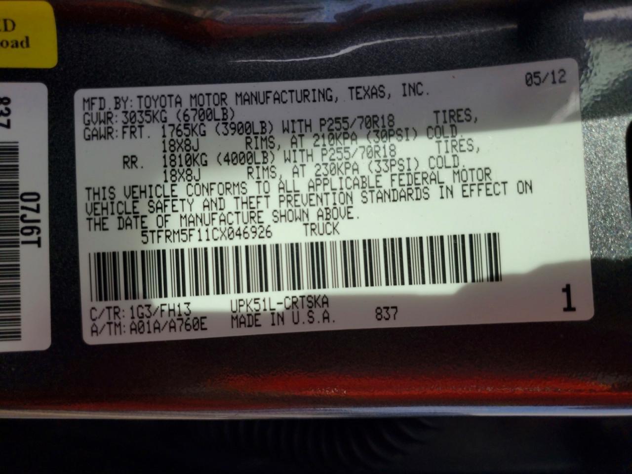 2012 TOYOTA TUNDRA
