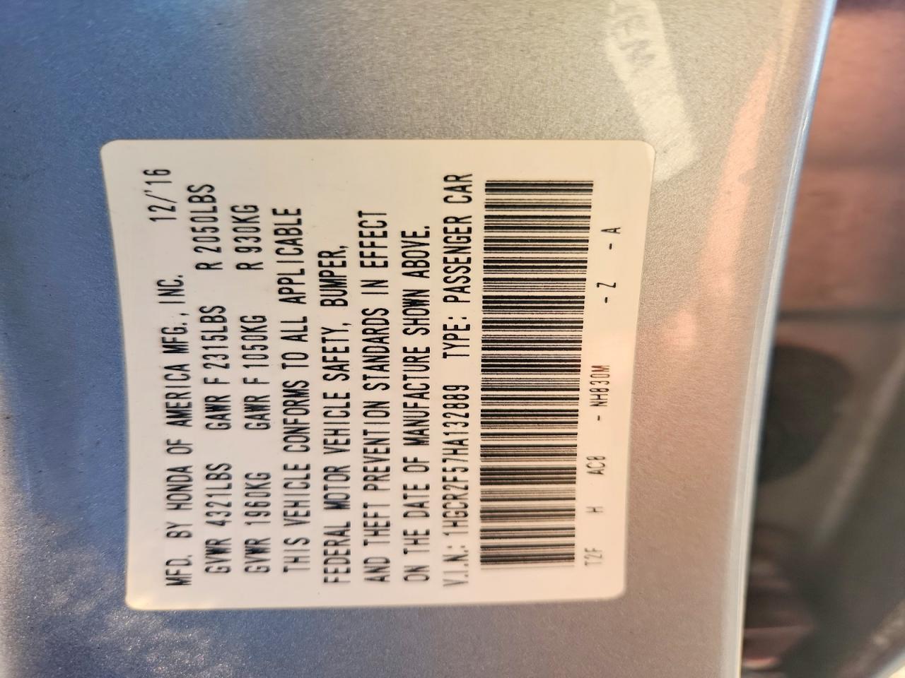 2017 HONDA ACCORD