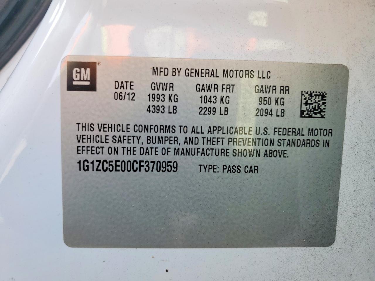 2012 CHEVROLET MALIBU