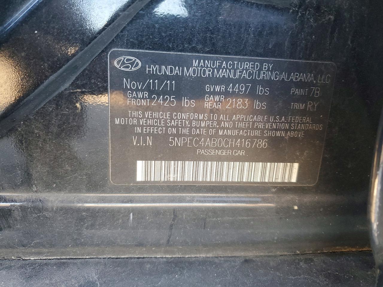 2012 HYUNDAI SONATA