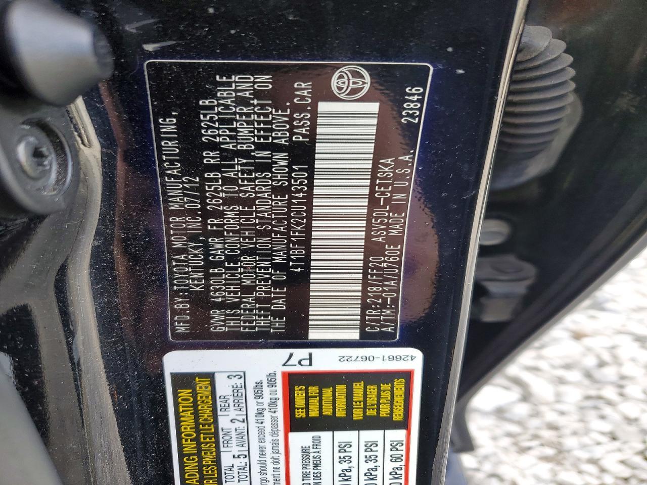 2012 TOYOTA CAMRY