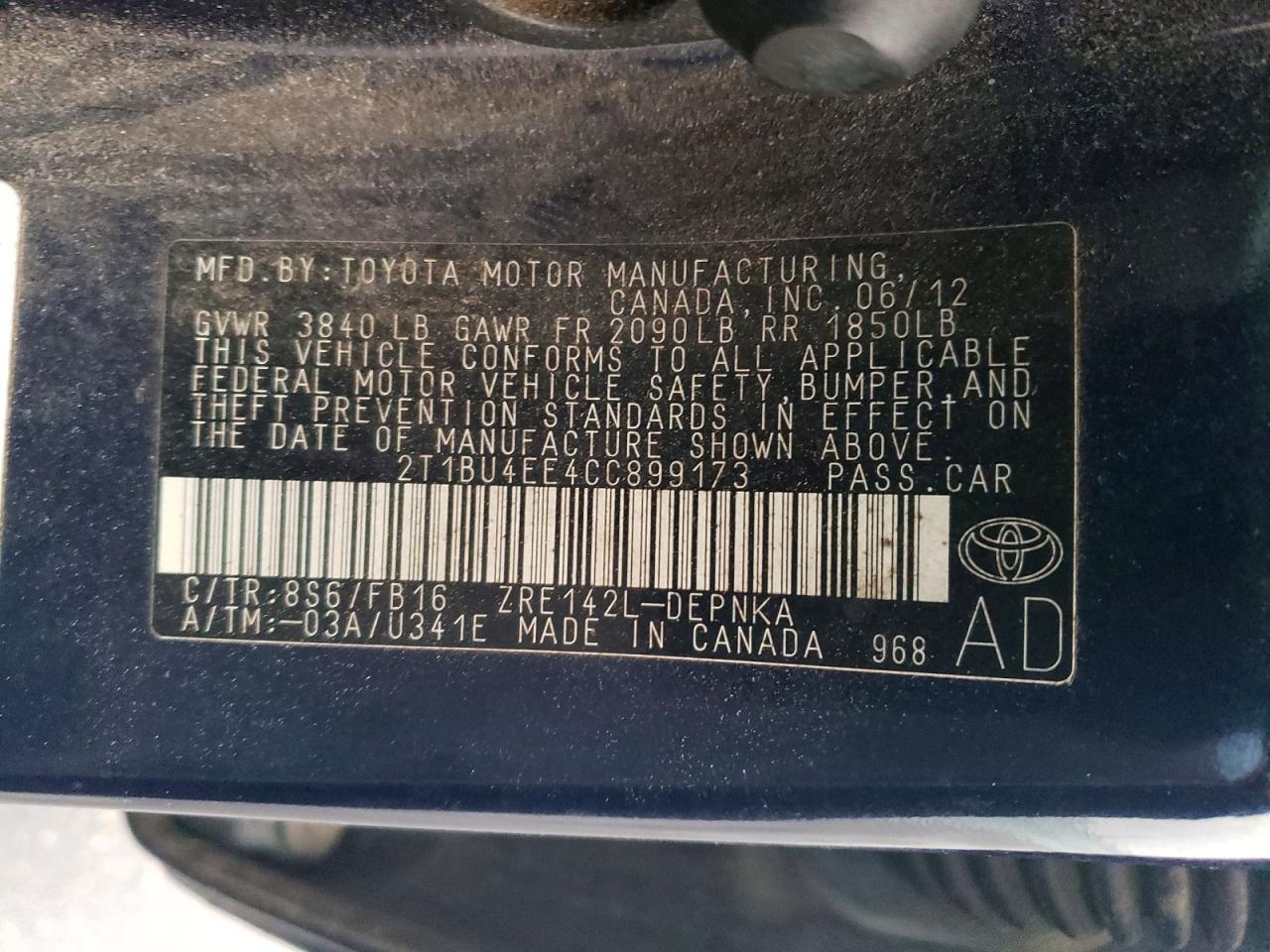 2012 TOYOTA COROLLA