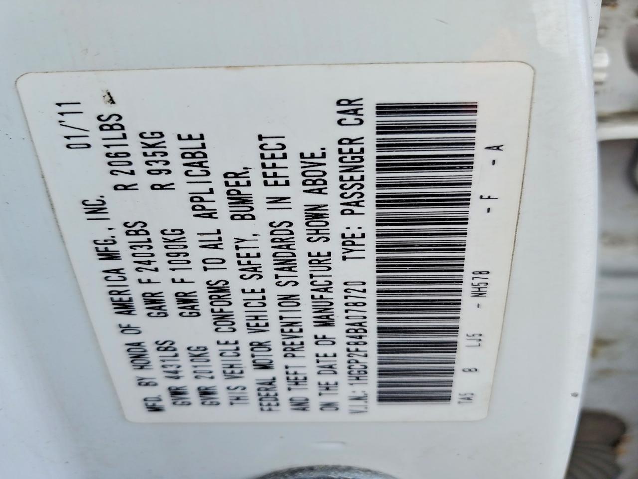 2011 HONDA ACCORD