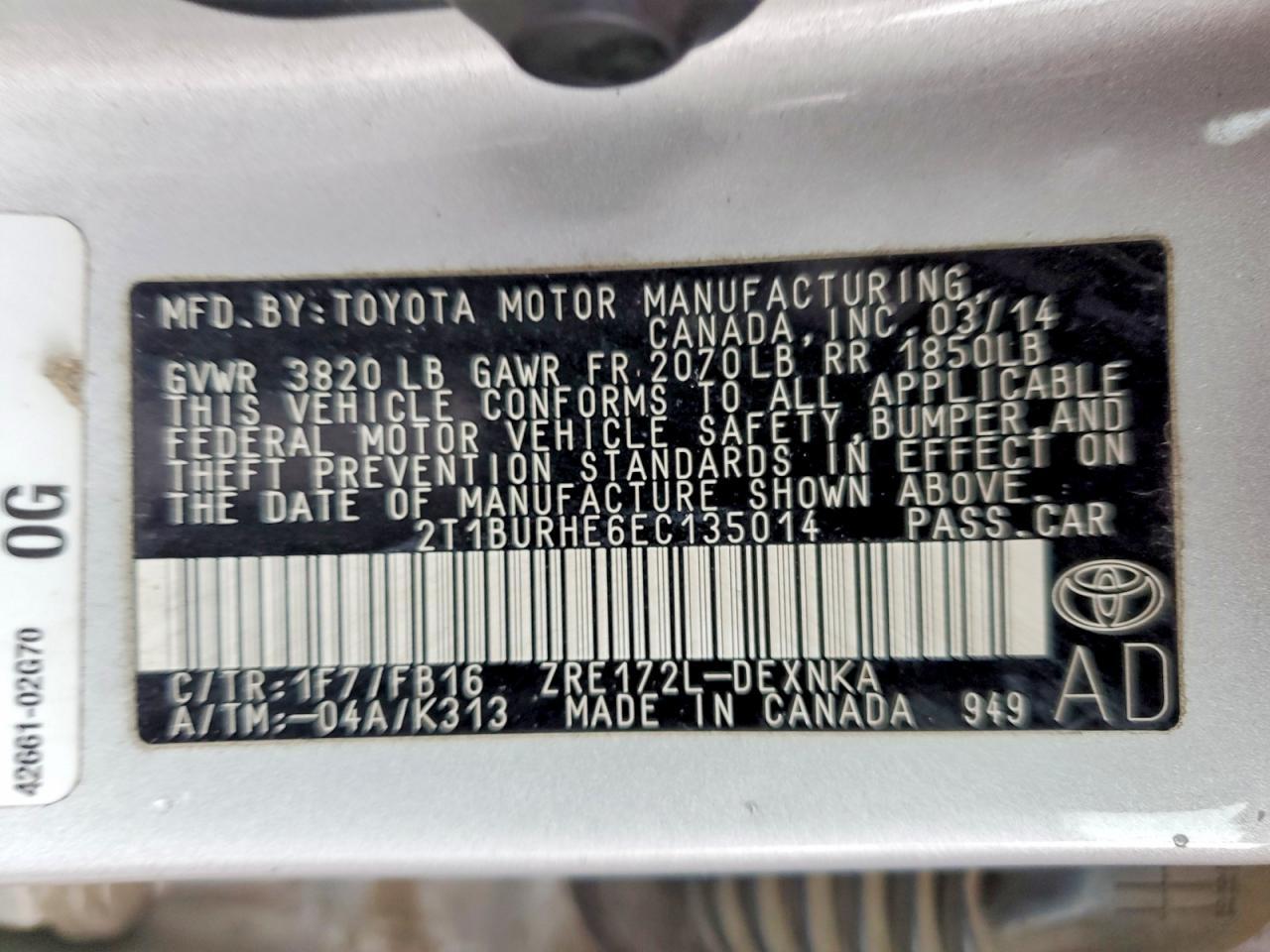 2014 TOYOTA COROLLA