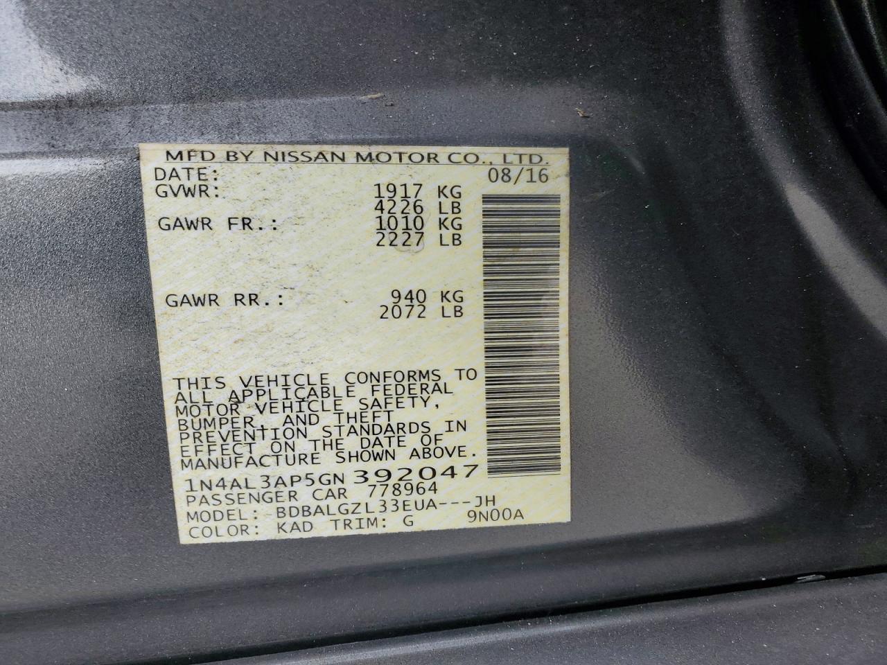 2016 NISSAN ALTIMA