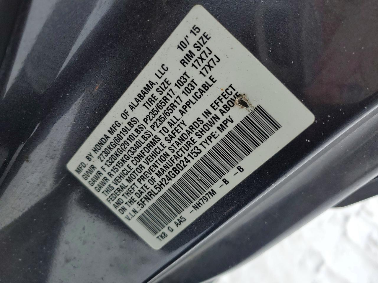 2016 HONDA ODYSSEY