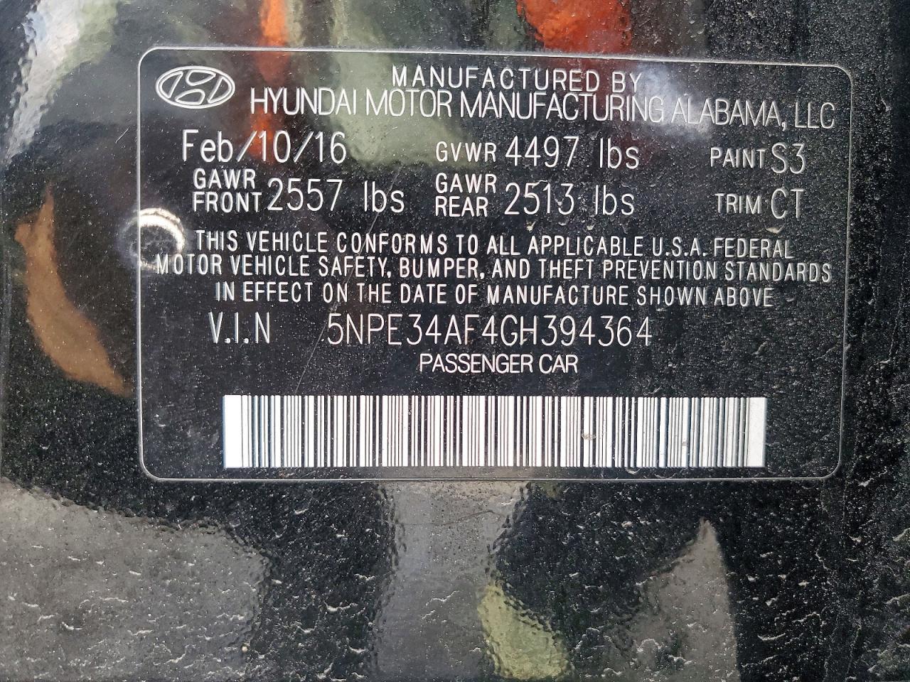 2016 HYUNDAI SONATA