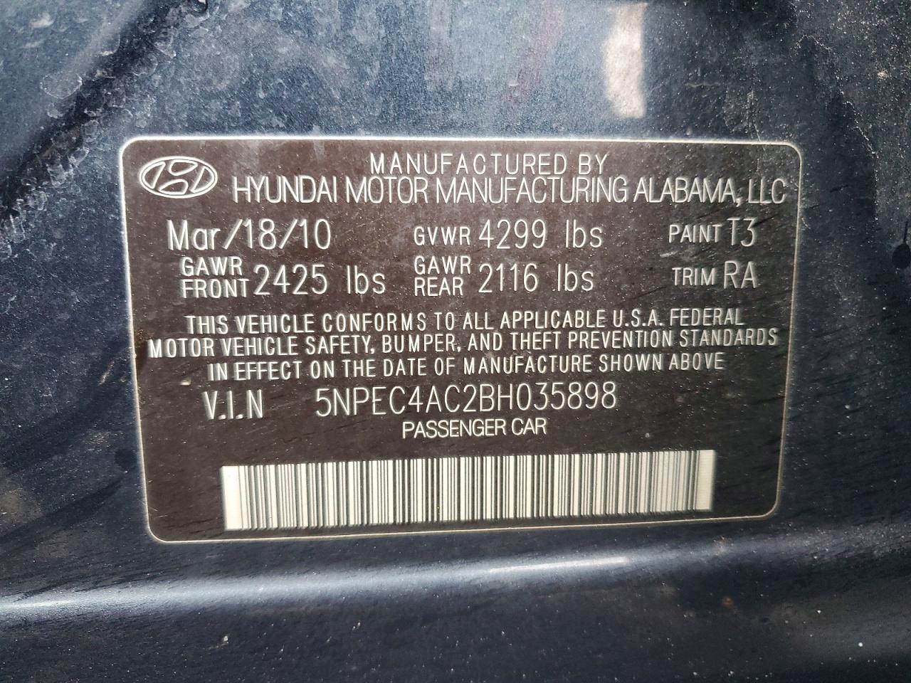 2011 HYUNDAI SONATA