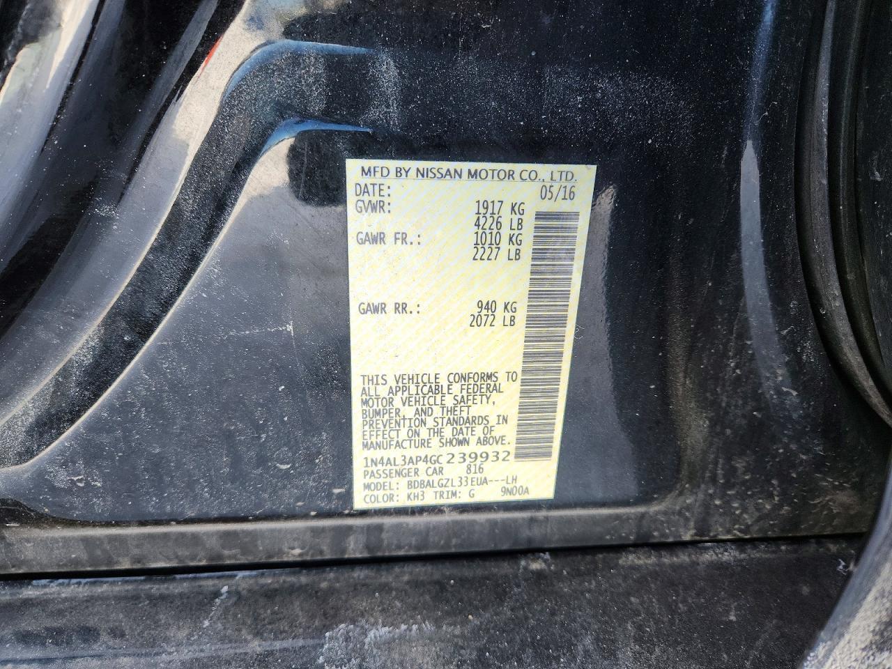 2016 NISSAN ALTIMA