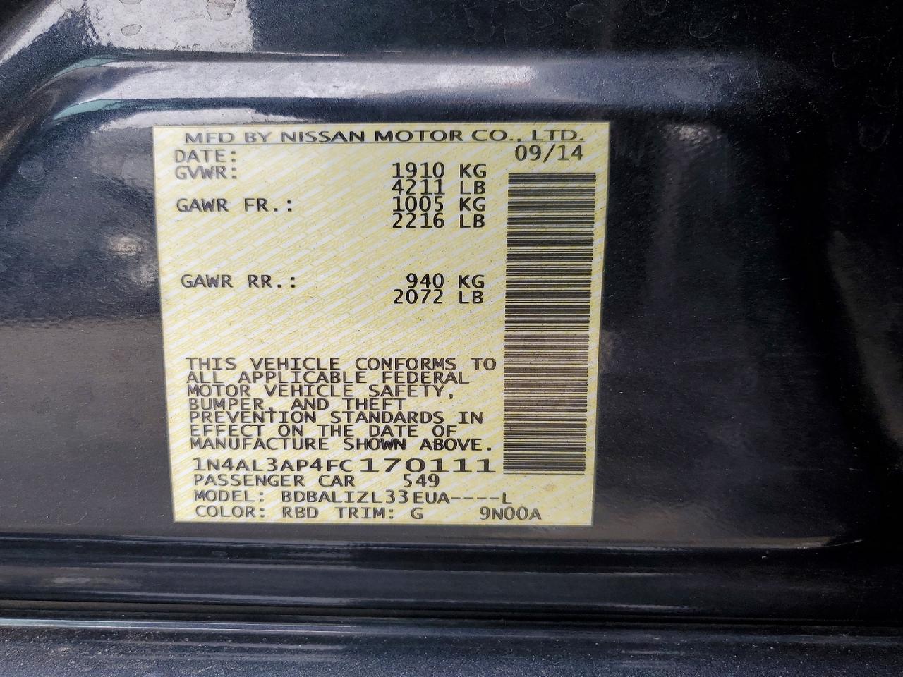 2015 NISSAN ALTIMA