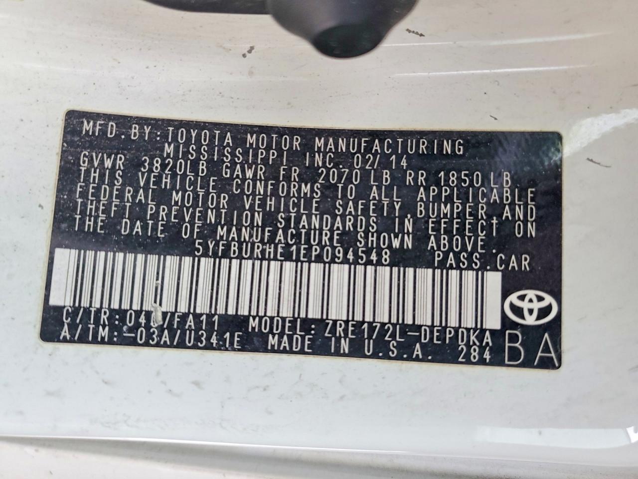 2014 TOYOTA COROLLA