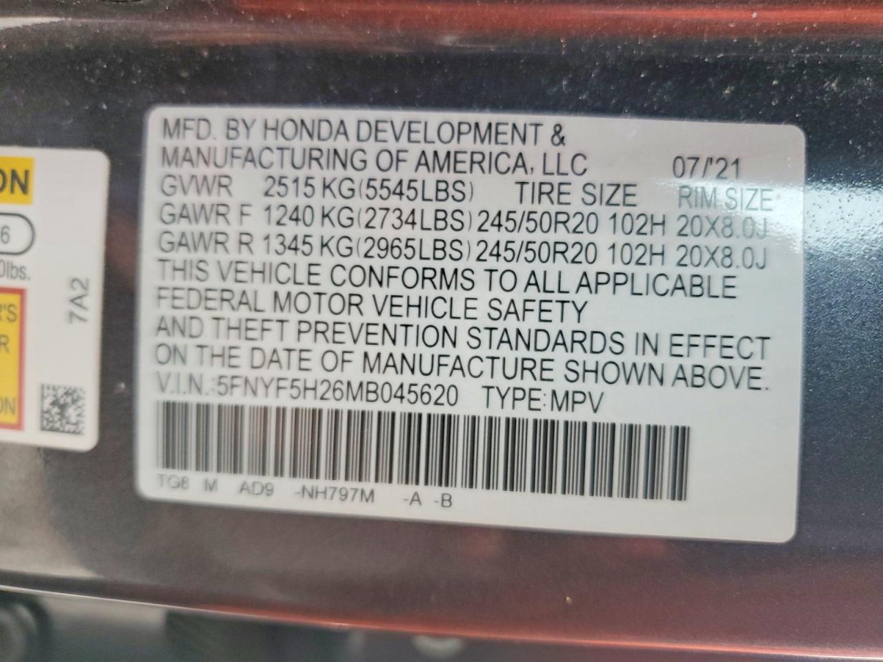 2021 HONDA PILOT