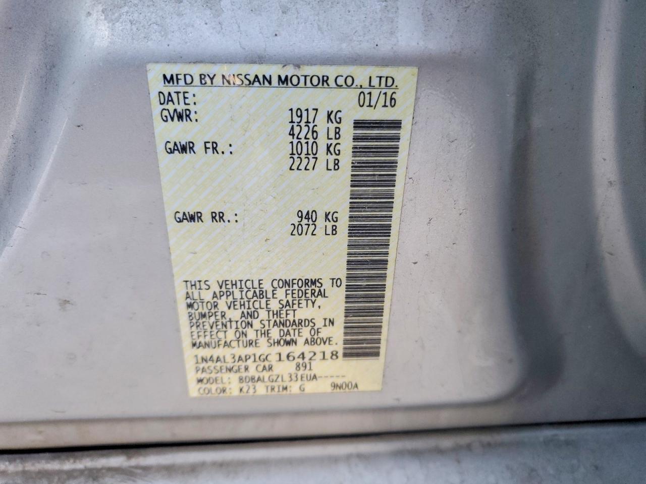 2016 NISSAN ALTIMA