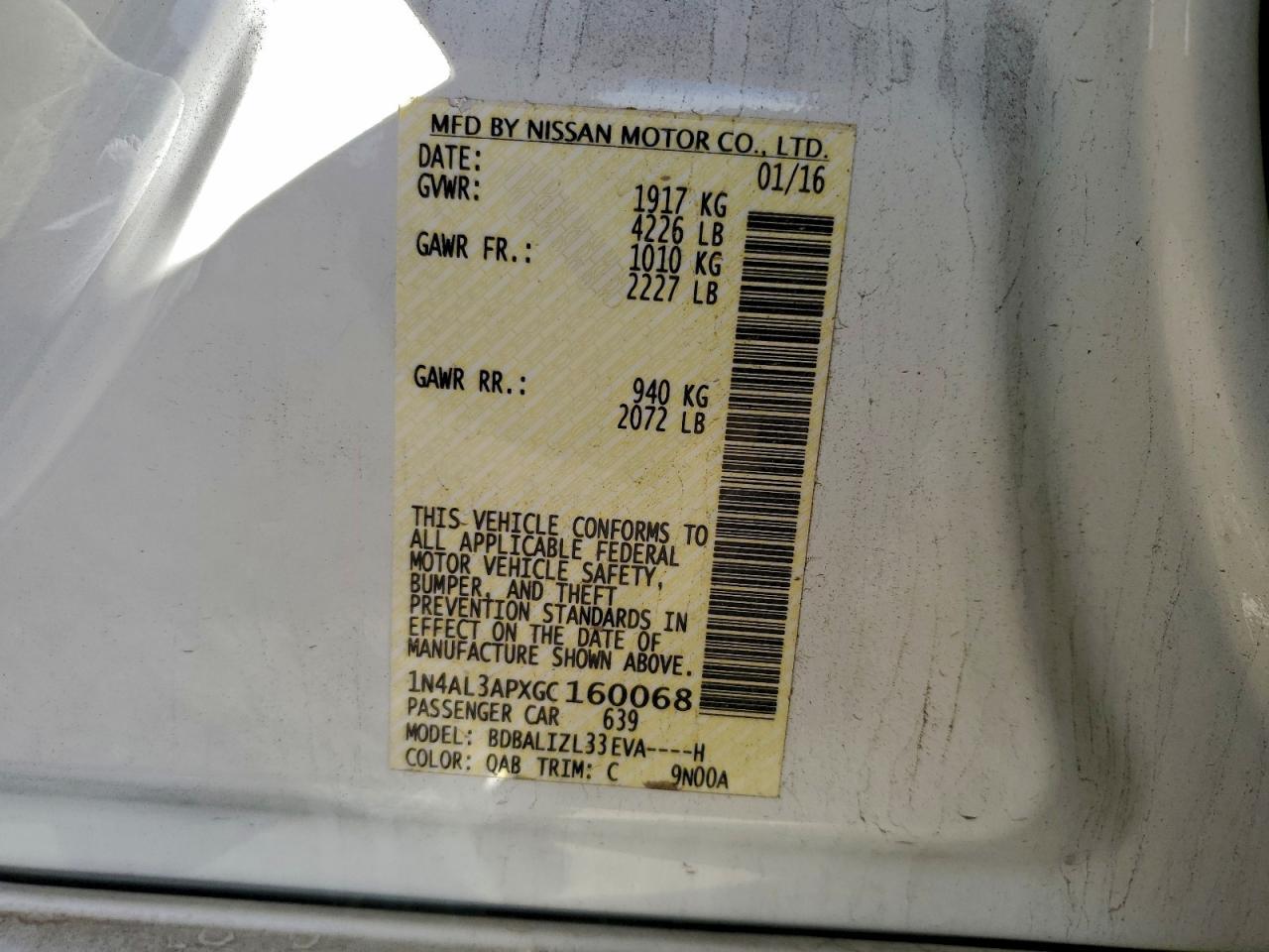 2016 NISSAN ALTIMA