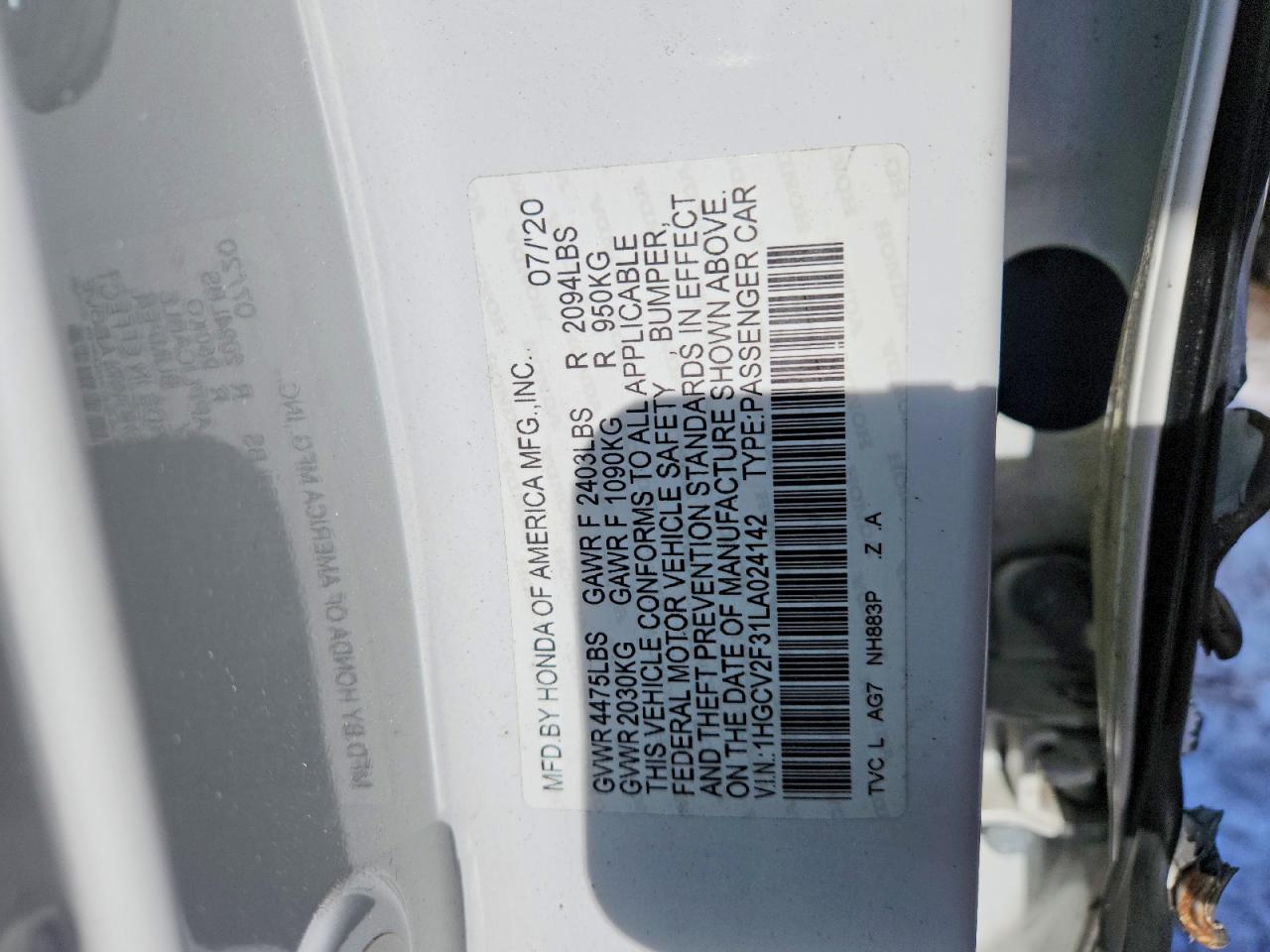2020 HONDA ACCORD