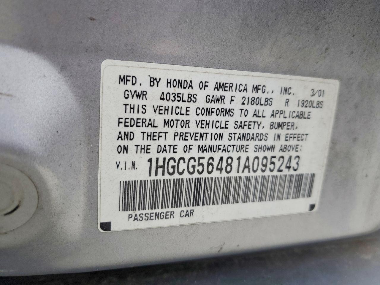 2001 HONDA ACCORD