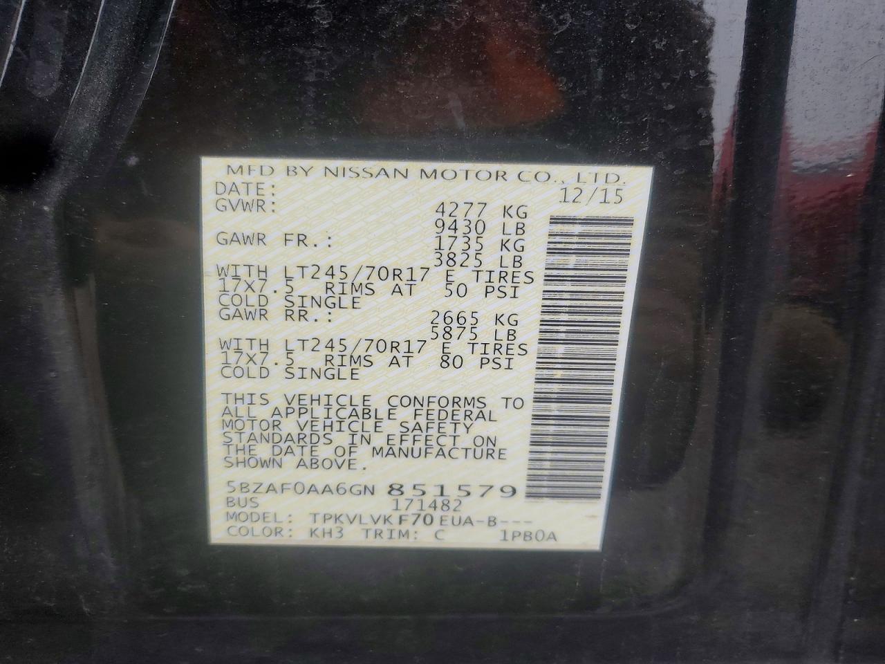 2016 NISSAN NV3500