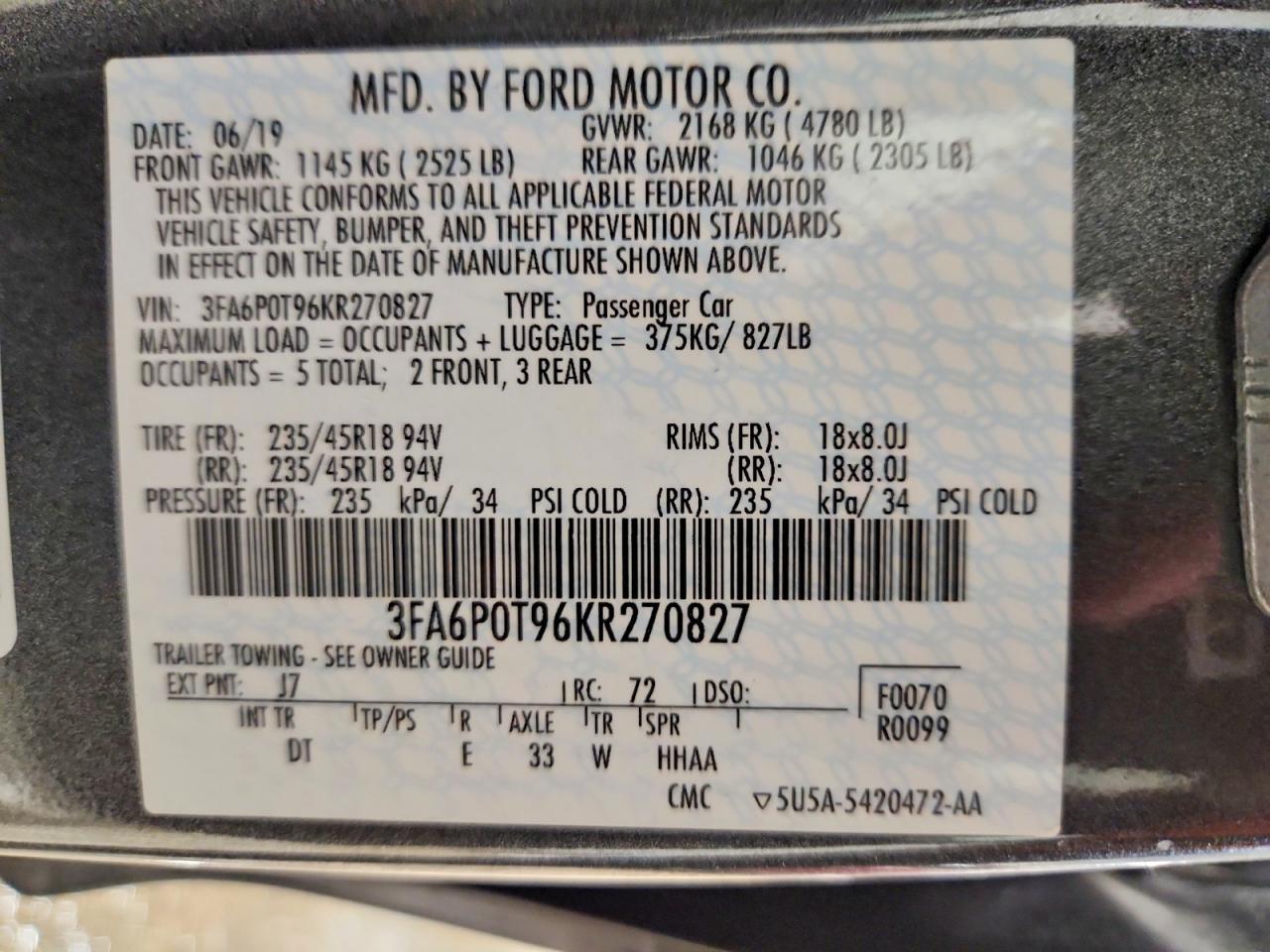 2019 FORD FUSION