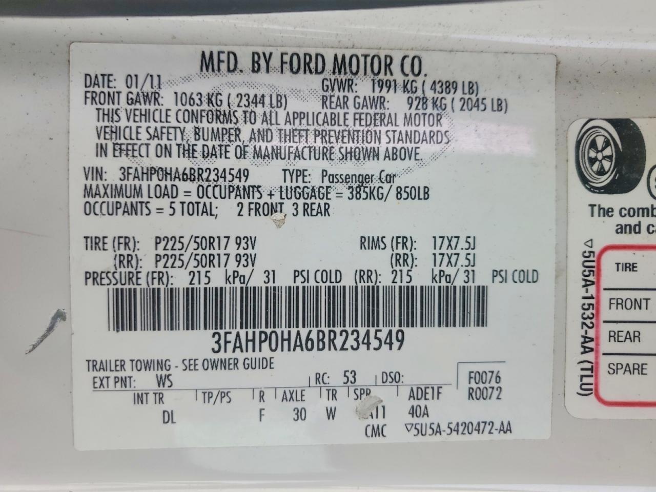 2011 FORD FUSION