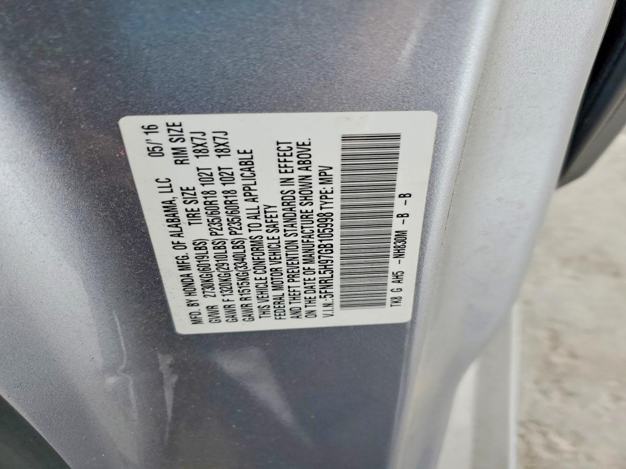 2016 HONDA ODYSSEY