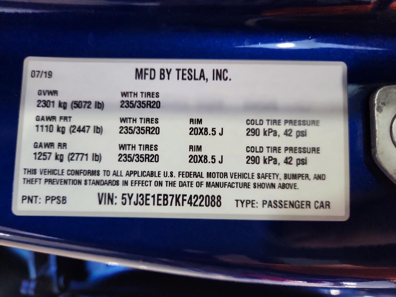 2019 TESLA MODEL 3