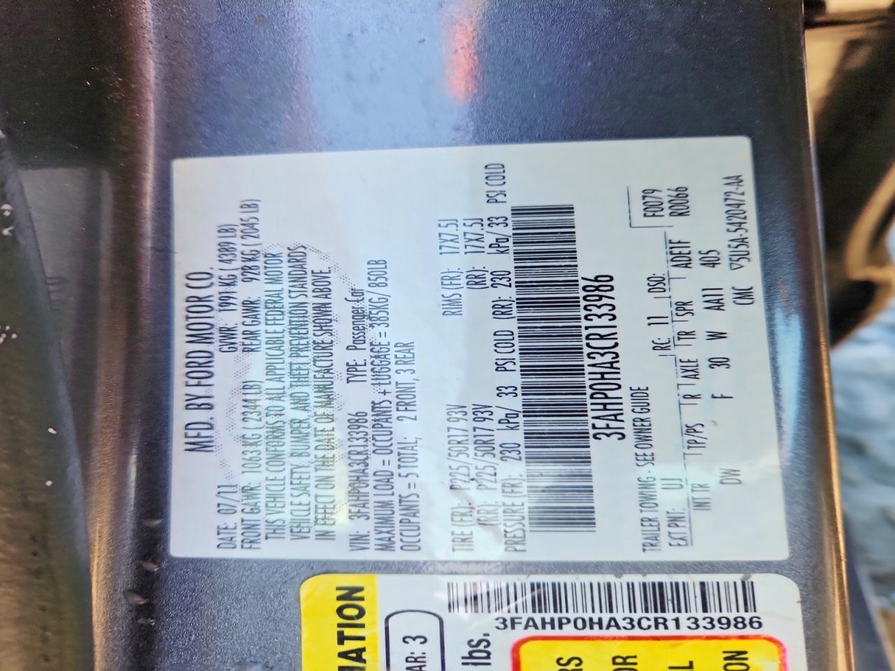 2012 FORD FUSION