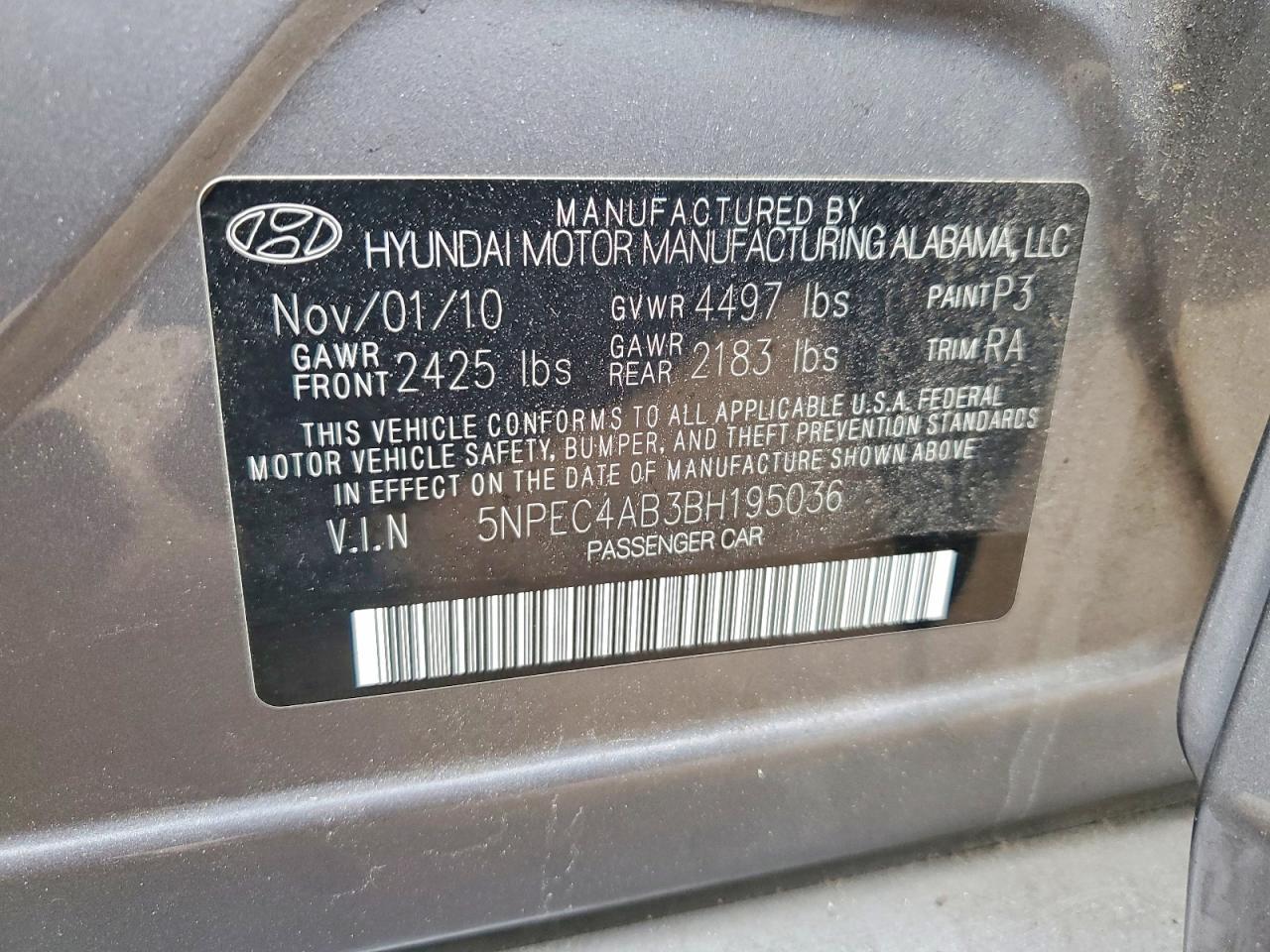 2011 HYUNDAI SONATA