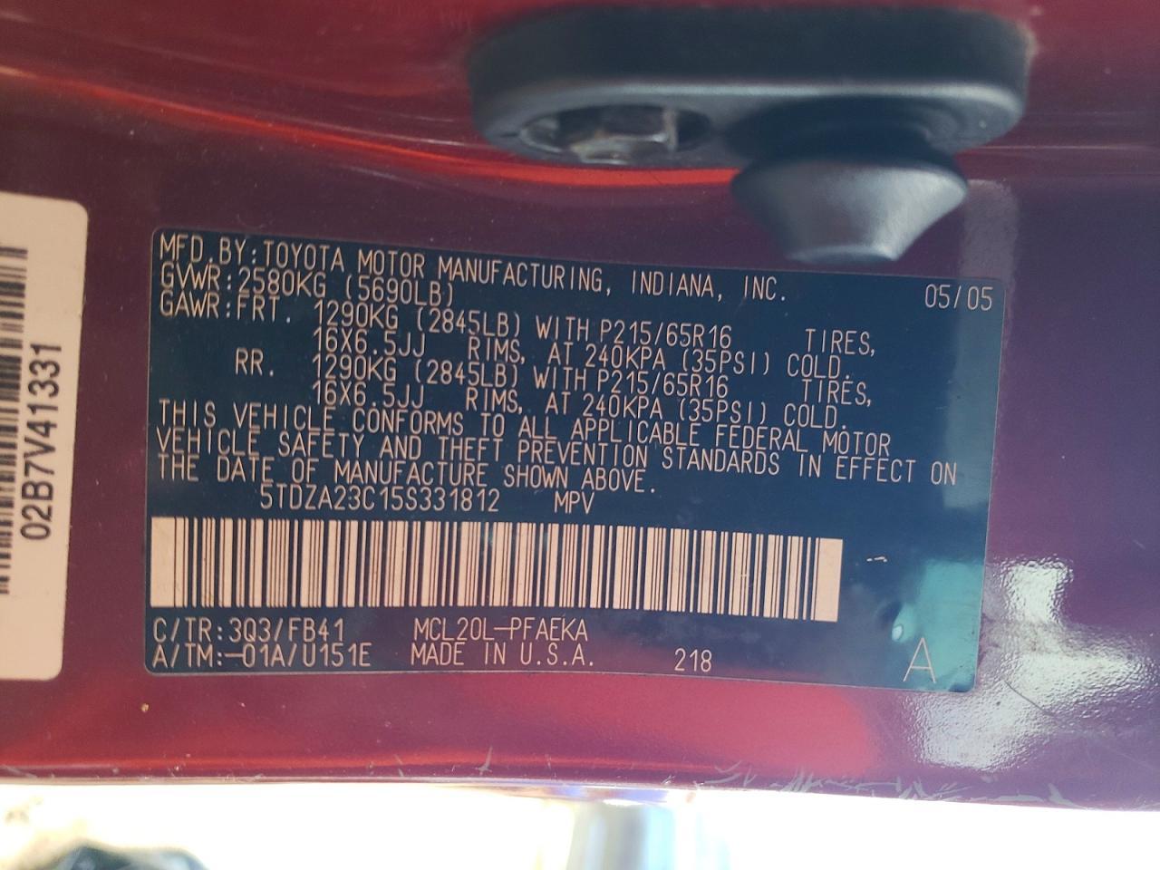2005 TOYOTA SIENNA
