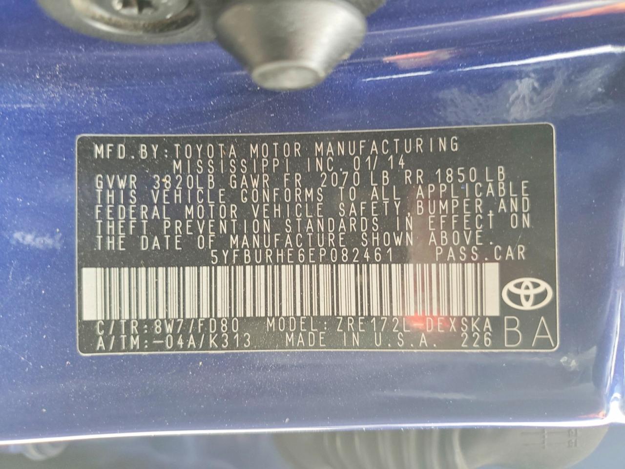2014 TOYOTA COROLLA