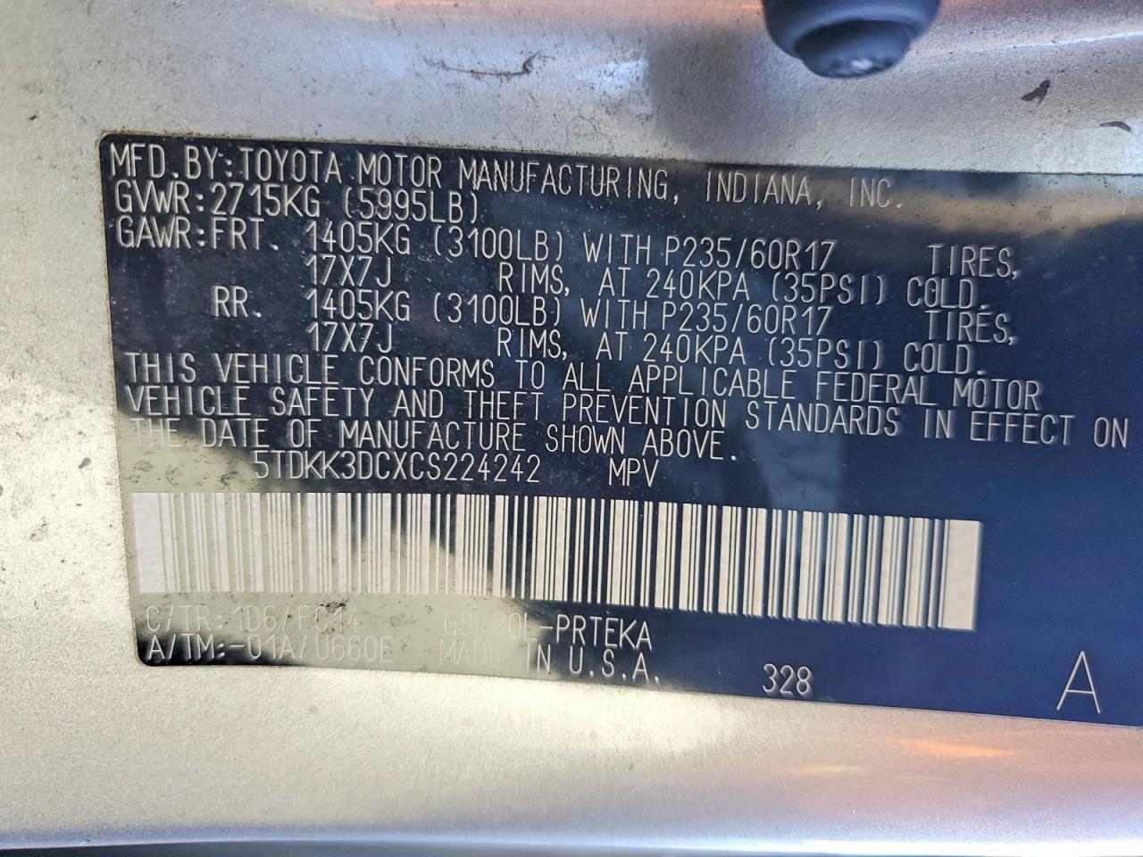 2012 TOYOTA SIENNA