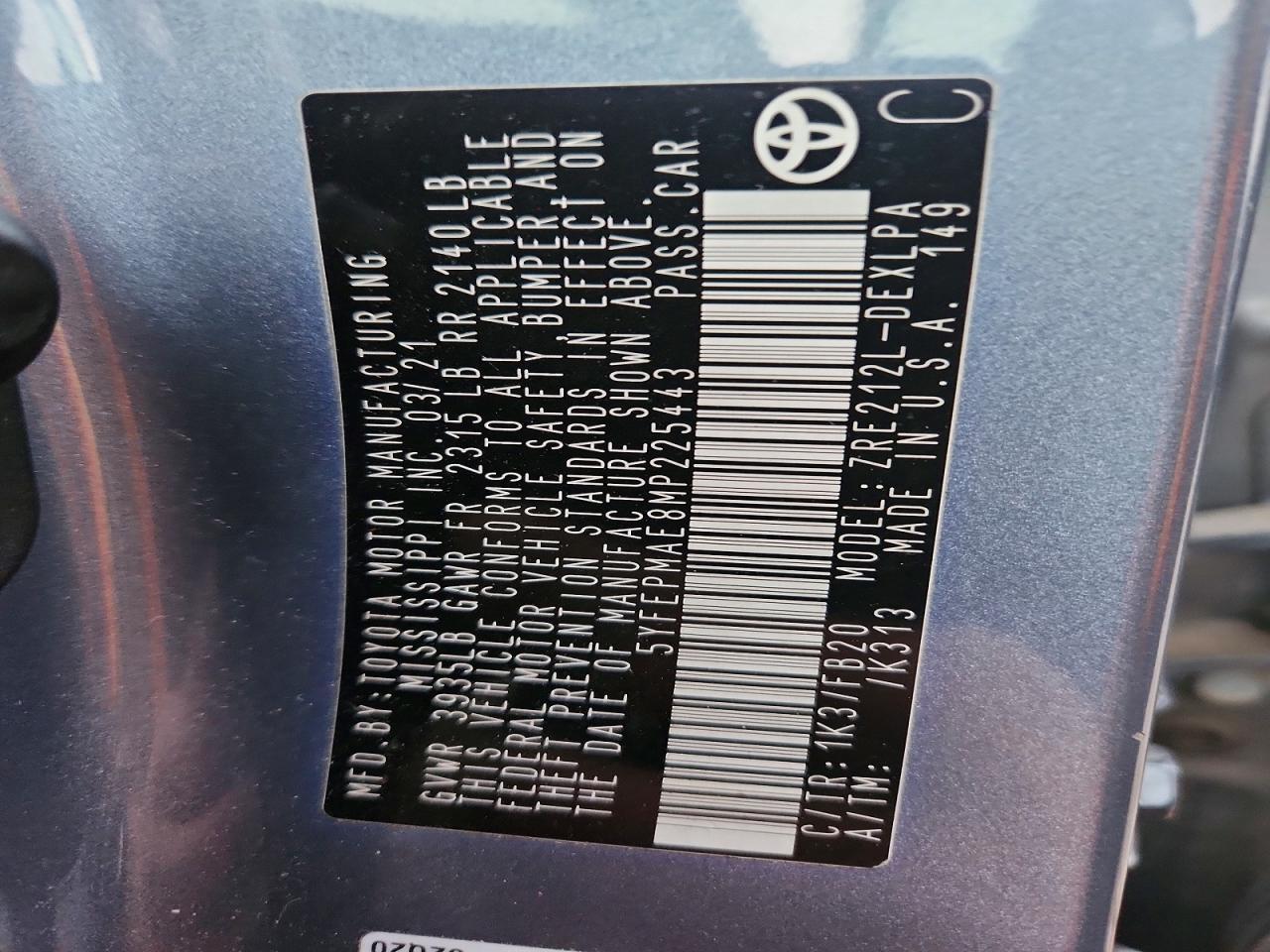 2021 TOYOTA COROLLA
