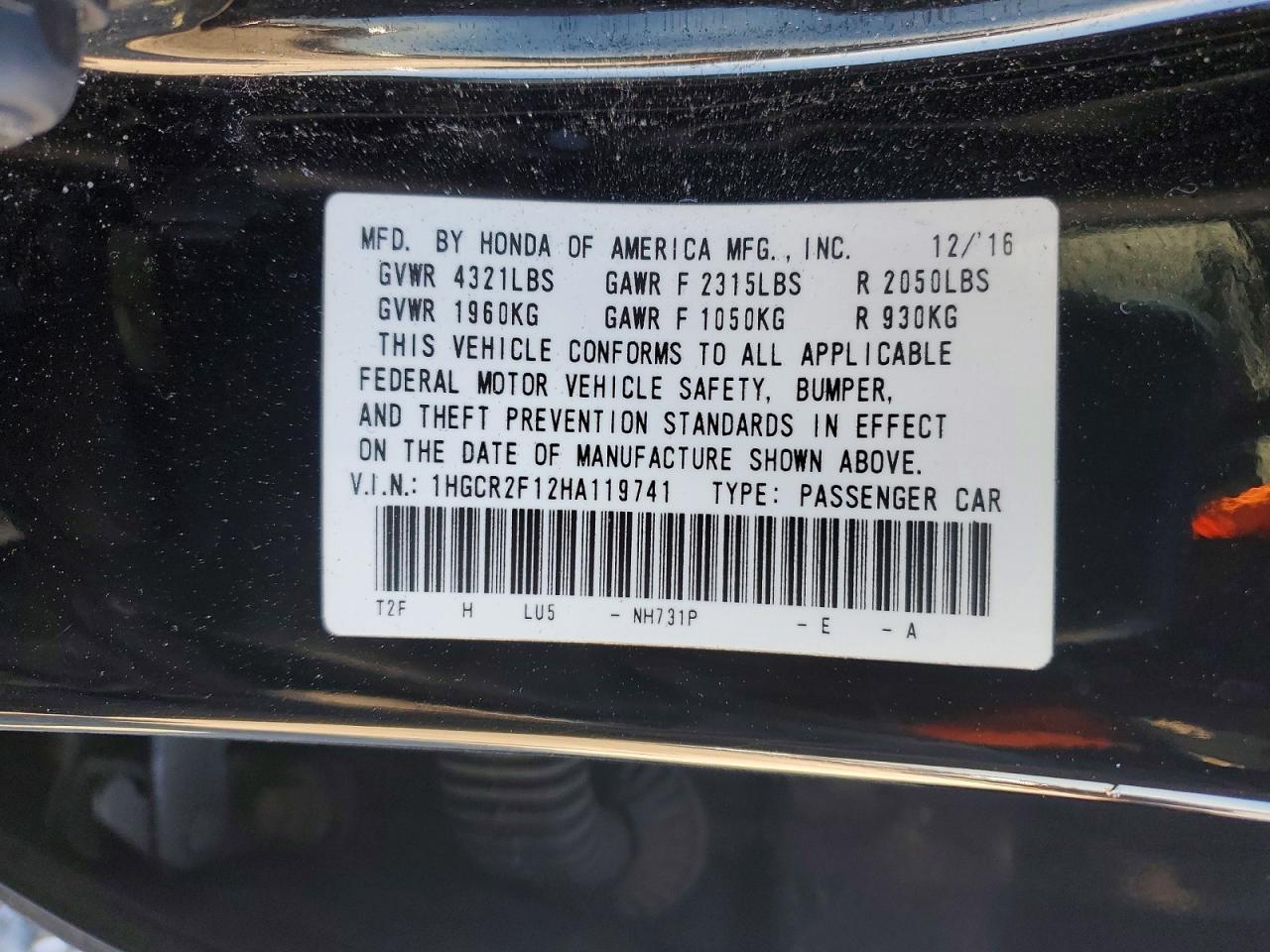 2017 HONDA ACCORD
