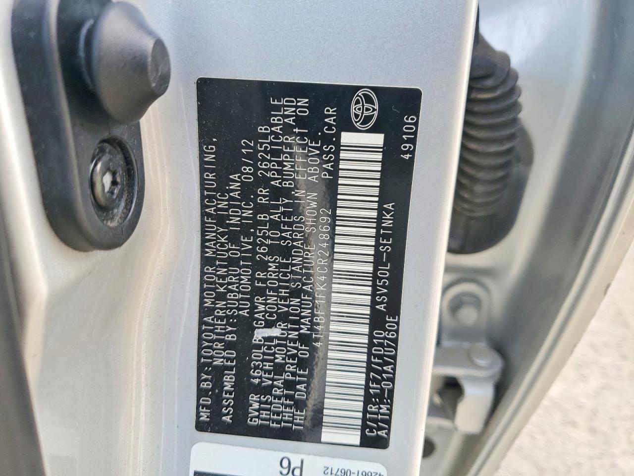 2012 TOYOTA CAMRY