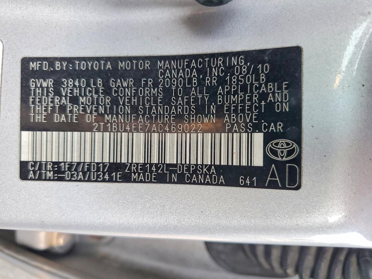 2010 TOYOTA COROLLA