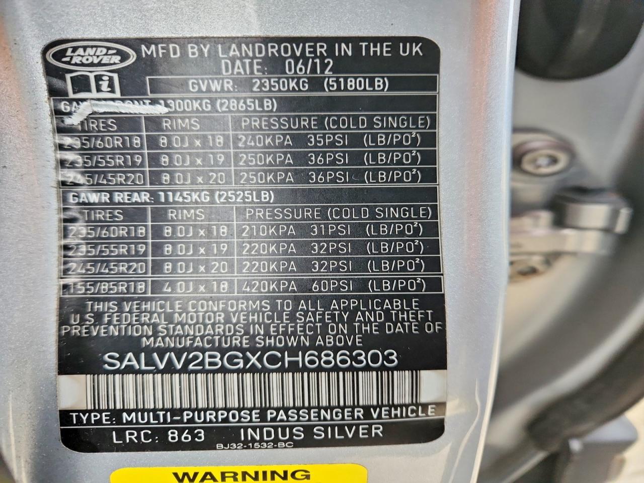 2012 Land Range Rover Velar