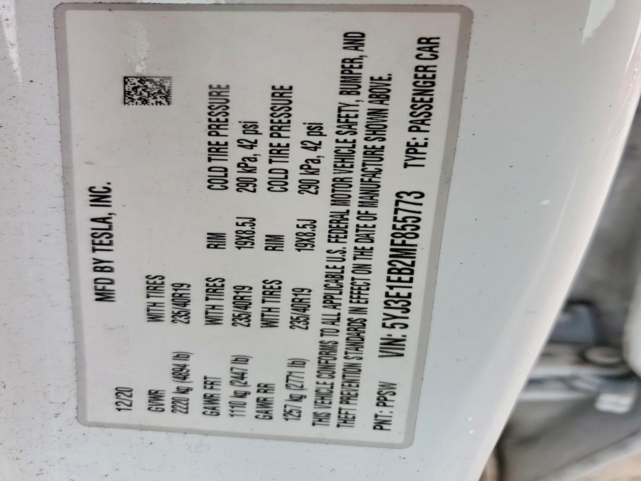 2021 TESLA MODEL 3
