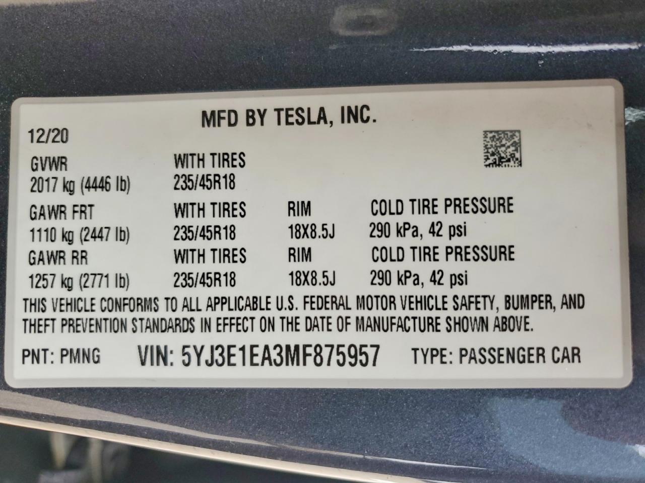 2021 TESLA MODEL 3