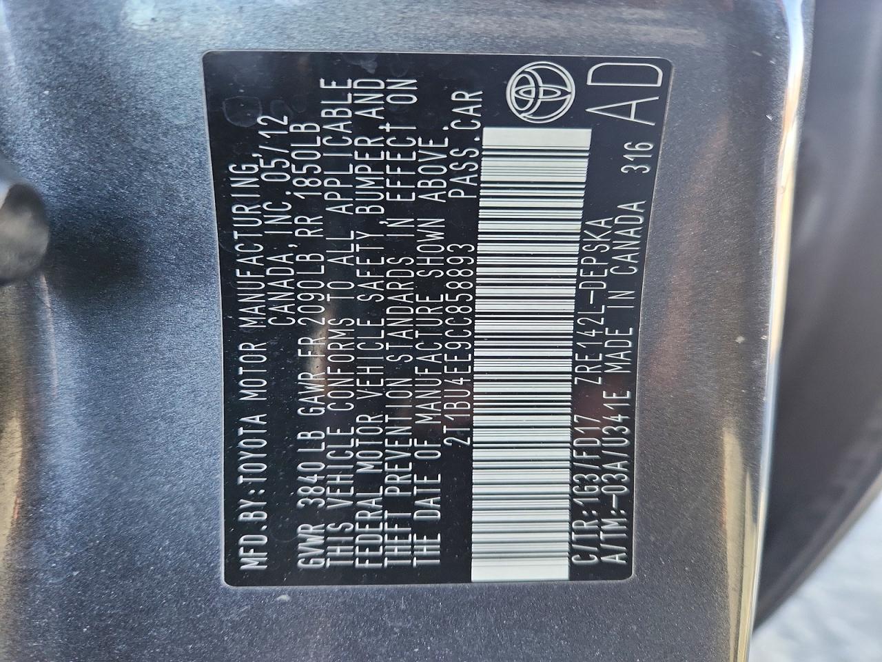 2012 TOYOTA COROLLA