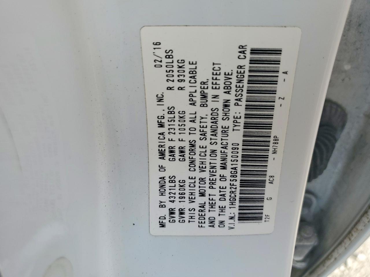 2016 HONDA ACCORD