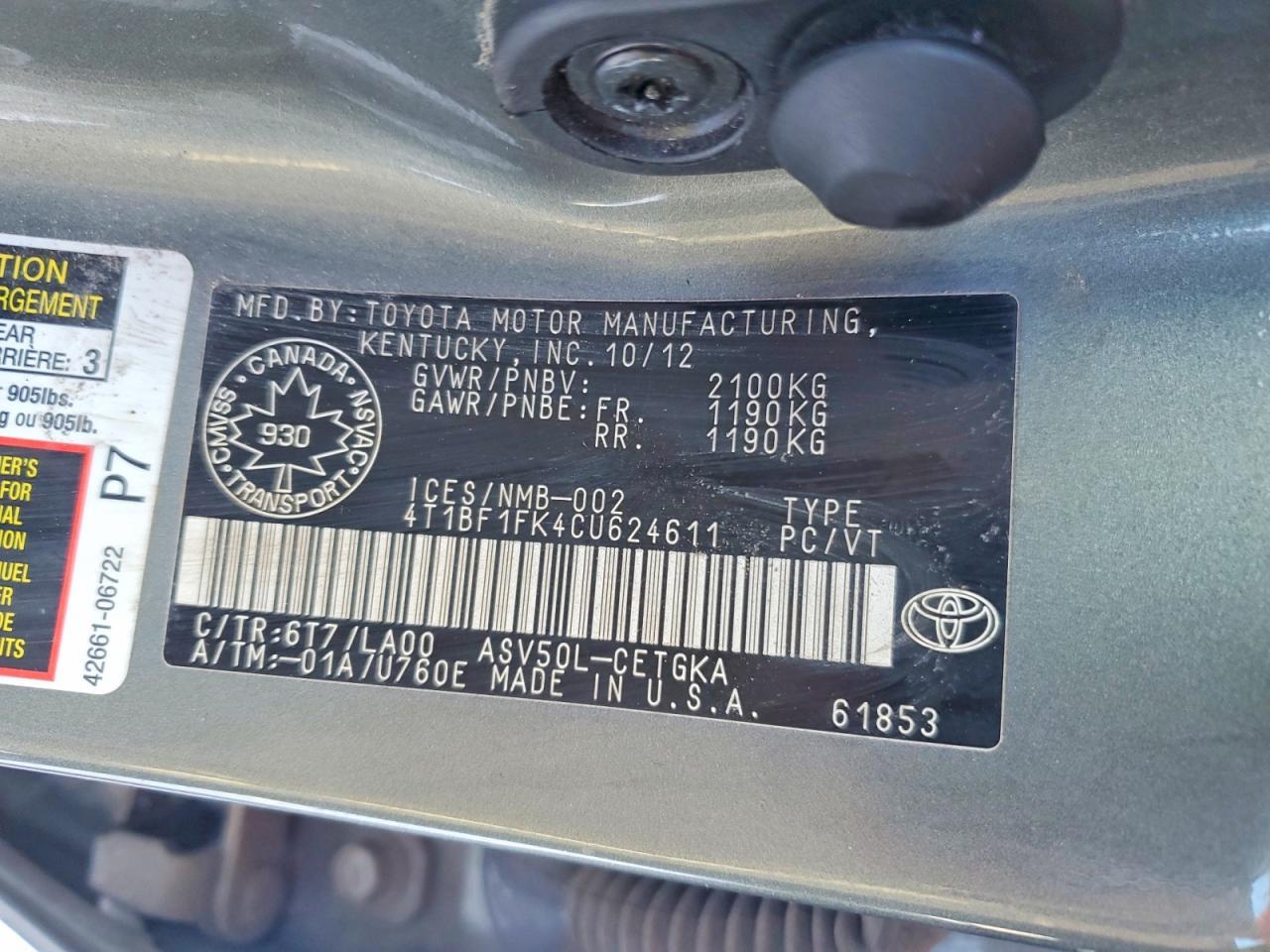 2012 TOYOTA CAMRY