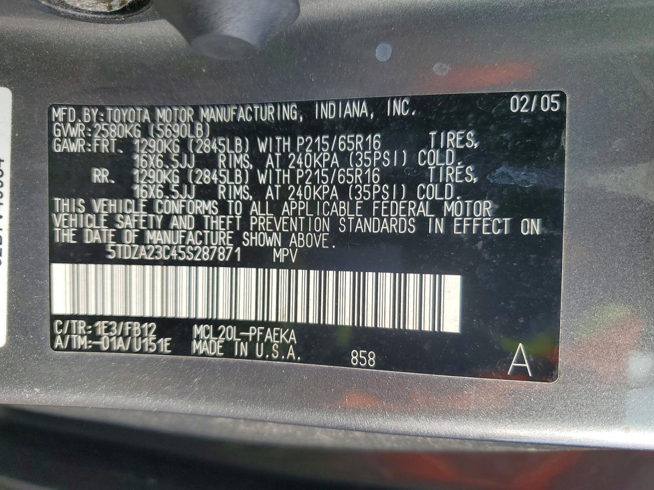 2005 TOYOTA SIENNA