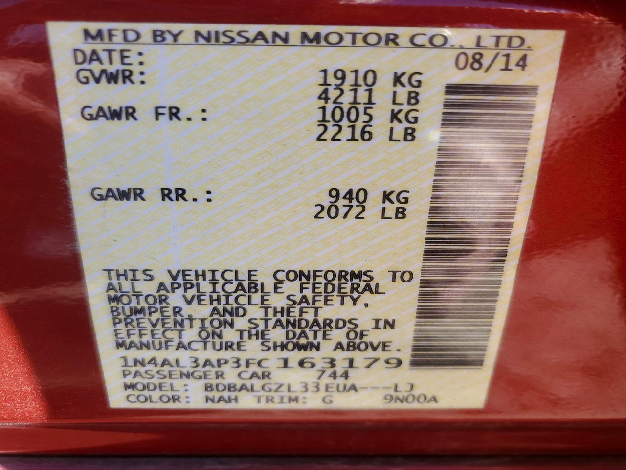 2015 NISSAN ALTIMA