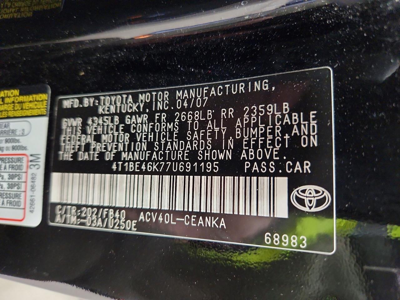 2007 TOYOTA CAMRY