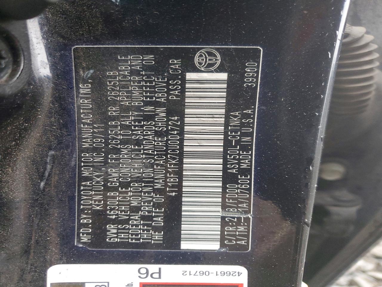 2012 TOYOTA CAMRY