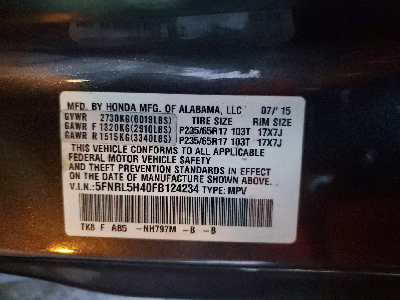 2015 HONDA ODYSSEY