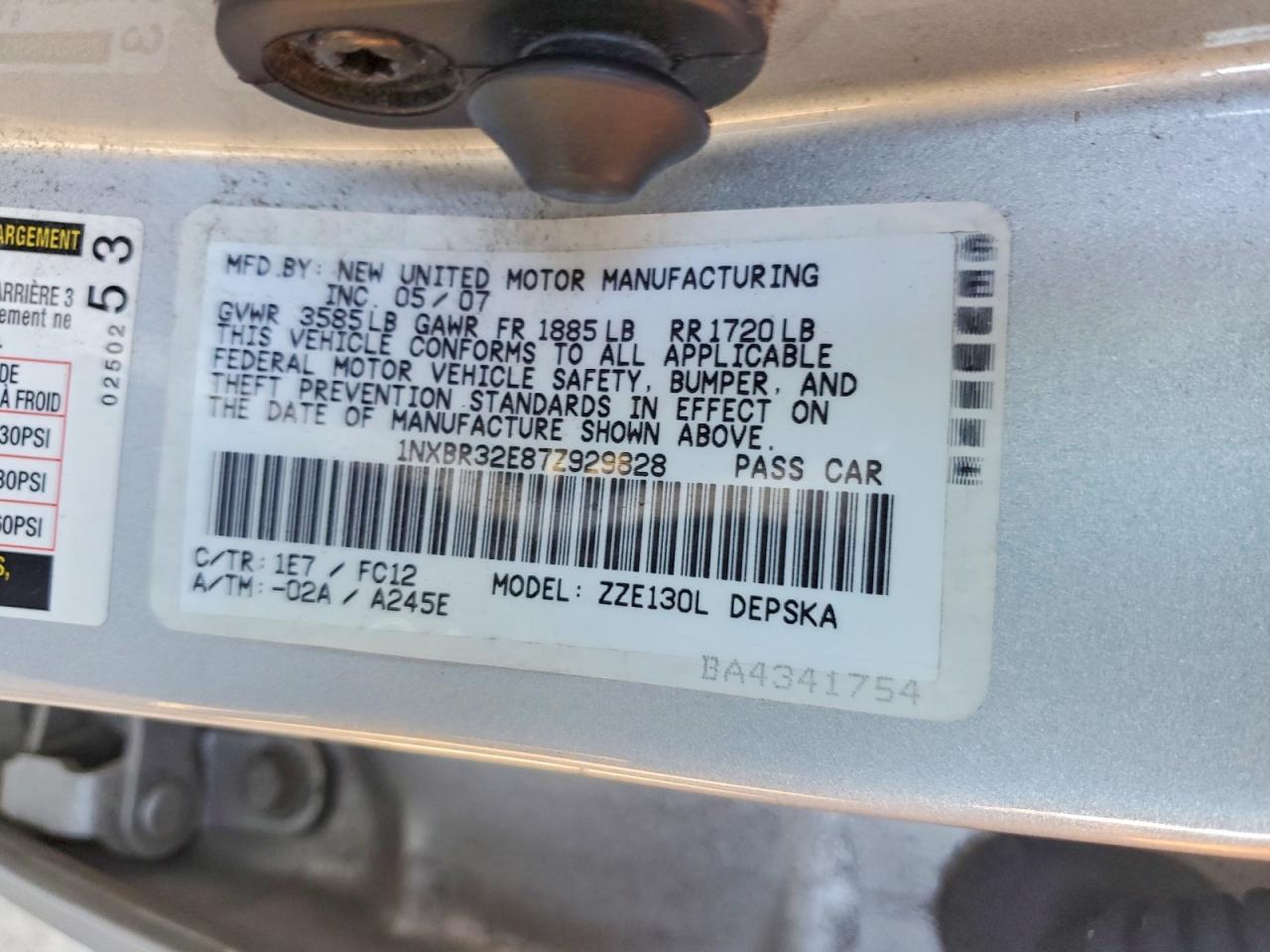 2007 TOYOTA COROLLA