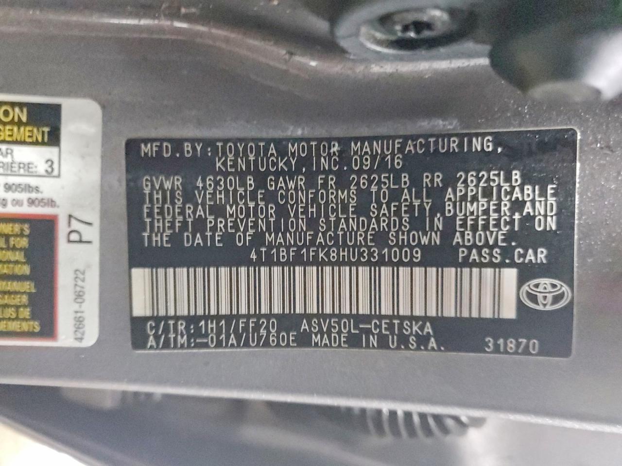 2017 TOYOTA CAMRY