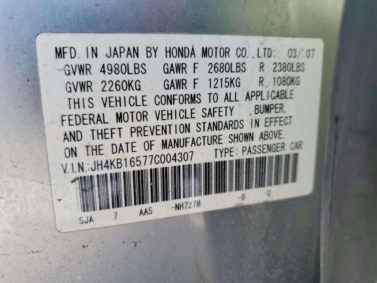2007 ACURA RL