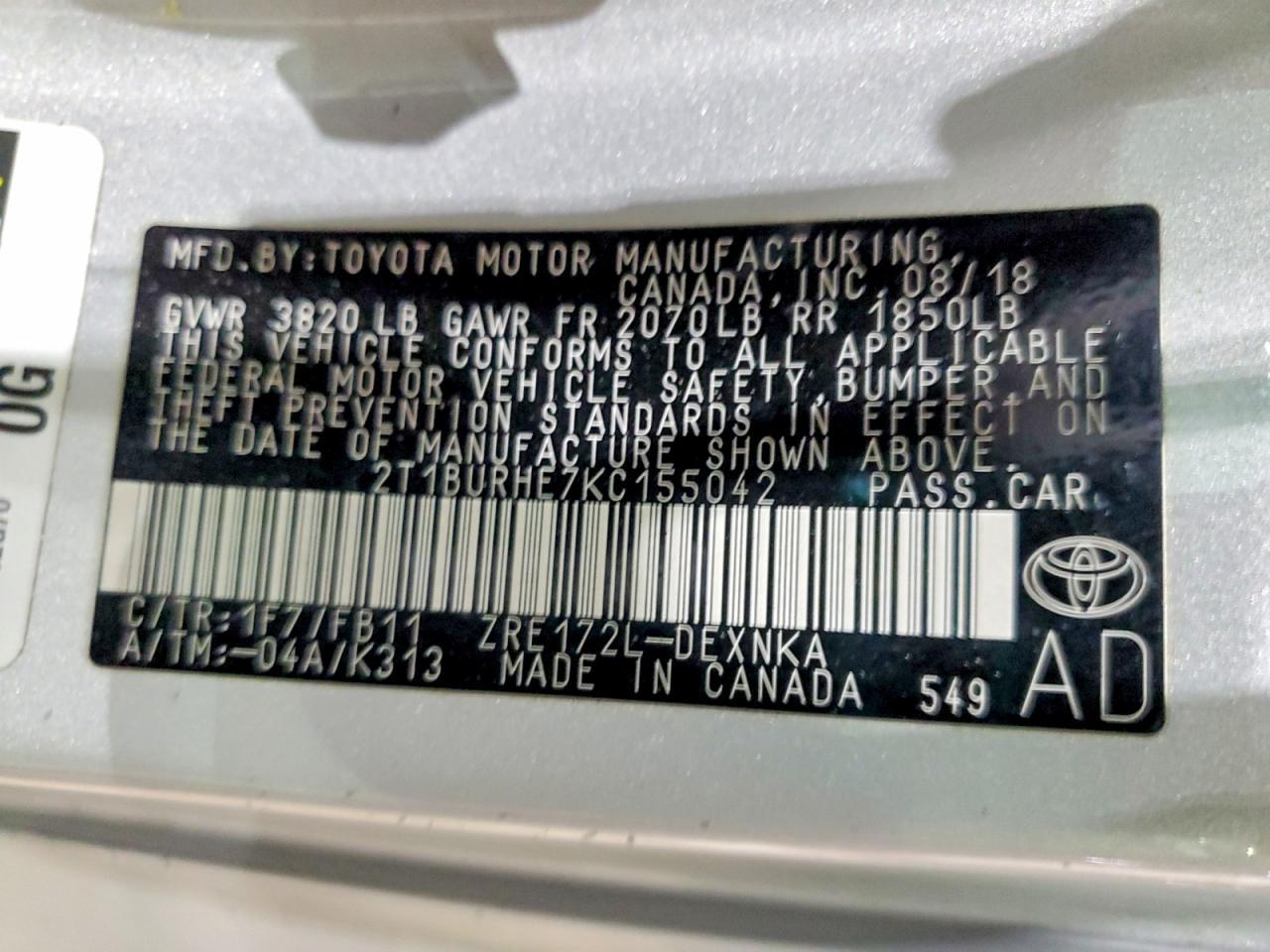 2019 TOYOTA COROLLA